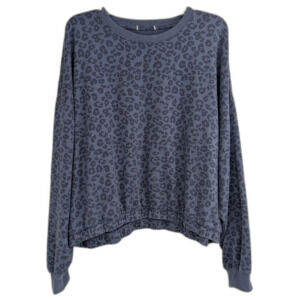 Z Supply Sweater Women's Large Purple Leopard Print Pullover Long Sleeve Top